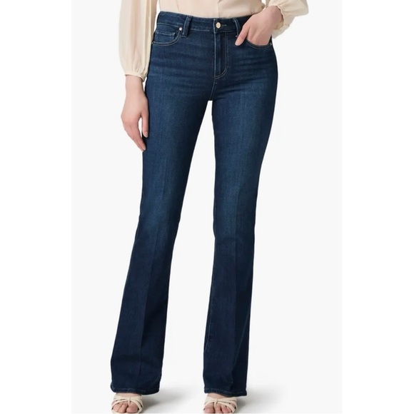 Paige Manhattan Jeans High Bootcut Flare Dark Wash Stretch Denim Blue Classic 32 - Picture 2 of 13